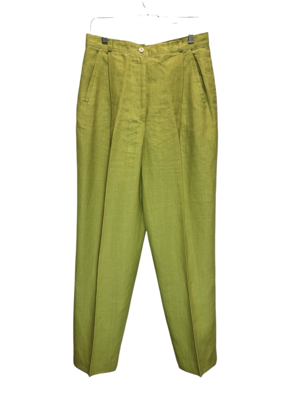 VTG Larry Levine Chartreuse Linen Suit, Cropped Jacket, Wide Leg Pants - Size 12 - Picture 4 of 11